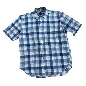 Nautica Shirt Mens Lg Blue & Green Plaid Short Sleeve Button Up Casual